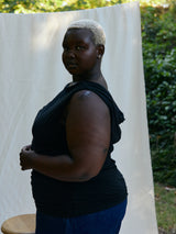 Black ruched draped maternity friendly top