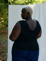 Black ruched draped maternity friendly top