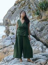 Pine green linen culotte rai crop made in canada