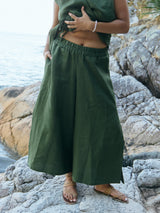 Pine green linen culotte rai crop made in canada