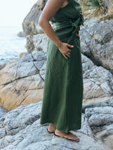 Pine green linen culotte rai crop made in canada