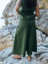Pine green linen culotte rai crop made in canada