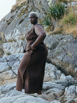 Free Label brown woods linen rai crop, plus size linen crop pant