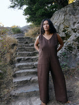 Free Label Woods Frieda jumpsuit, brown linen overall