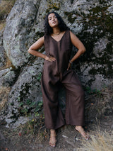 Free Label Woods Frieda jumpsuit, brown linen overall