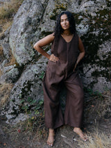 Free Label Woods Frieda jumpsuit, brown linen overall