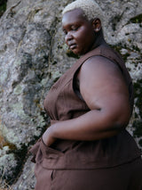 Free Label Dark Brown Woods linen wrap tank top