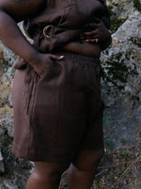 Free Label Brown Woods linen shorts with drawstring plus size