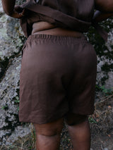 Free Label Brown Woods linen shorts with drawstring plus size