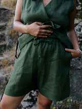Free Label Canadian made green linen shorts with drawstring and pockets