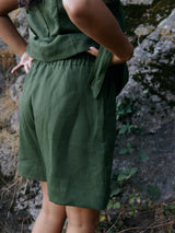 Free Label Canadian made green linen shorts with drawstring and pockets