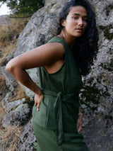 Free Label Pine green linen wrap tank top