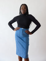 High Waisted Jean Skirt - Light Denim - Stretch Denim - Tall length - Ethical Fashion 