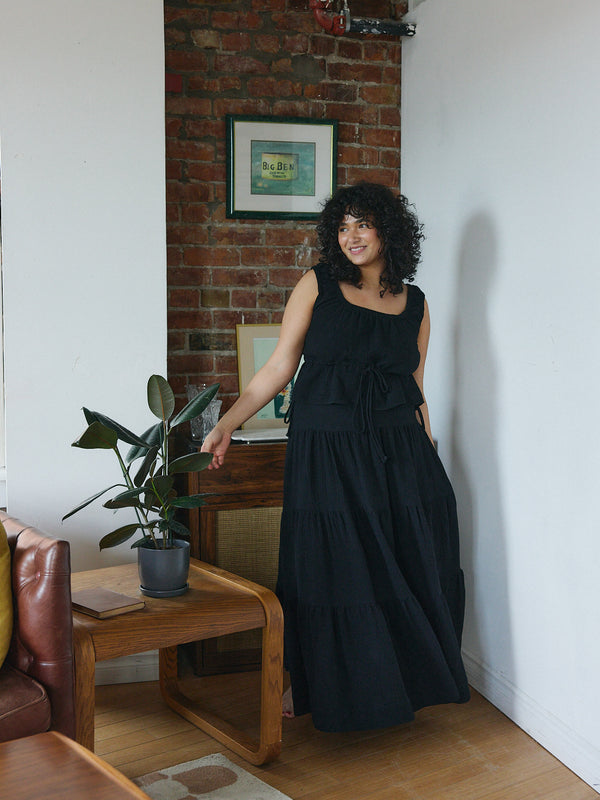 Long Black Cotton Gauze Skirt - Summer Skirt - Skirt with pockets - Ethical Fashion - Sustainable Fabric