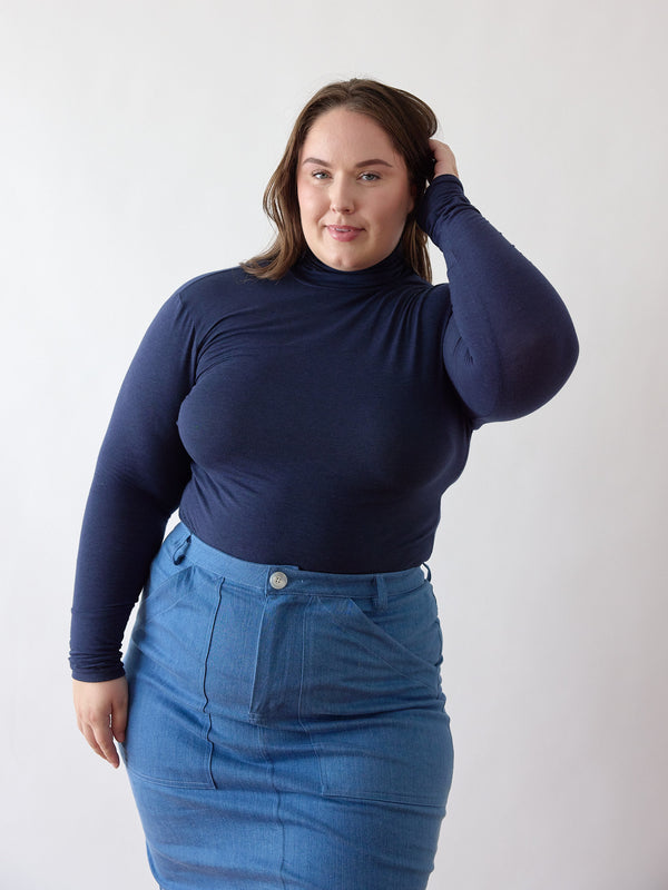 Turtleneck Longsleeve Top - Navy - Ethical Manufacturing - Made in Canada