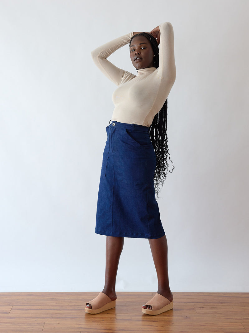 Size Inclusive Clothing - Made in Canada - BIPOC - High Waisted Jean Skirt - Stretch 