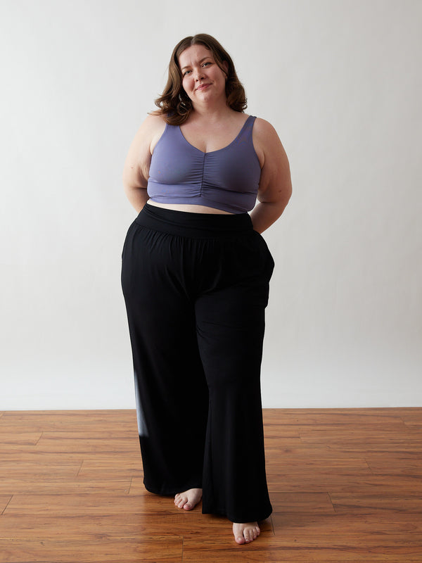 Free Label SS24 Friday Pant - Black - Size Inclusive - Ethical Fashion - Made in Canada - Plus Size Sustainable Fashion - comfortable black pant made in canada - ethical navy pant made in canada - made in canada sets - flowy black pant made in canada - matching black set made in canada