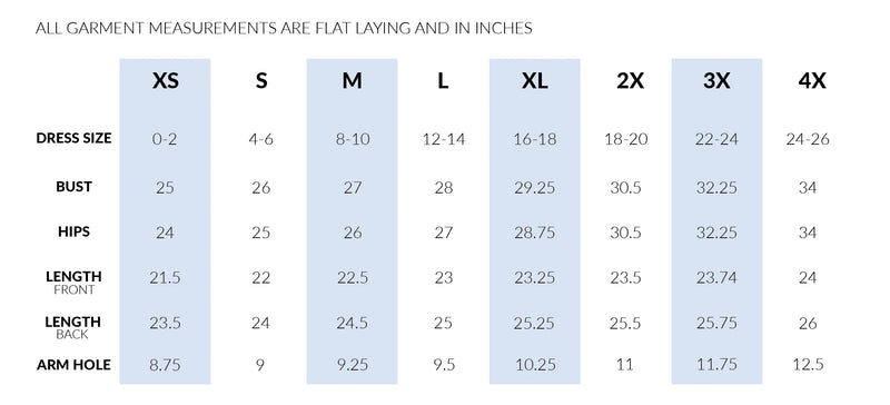 Morgan Tee garment measurements