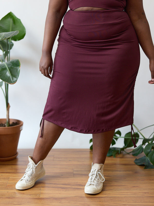 Midi Length Skirt - Adjustable Length Skirt - Ruching on sides - Bamboo Skirt - Ethical Fashion 