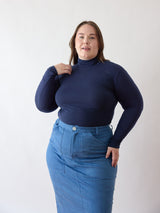 Navy Turtleneck - Top - Long Sleeve - Sustainable Fabric - Size Small