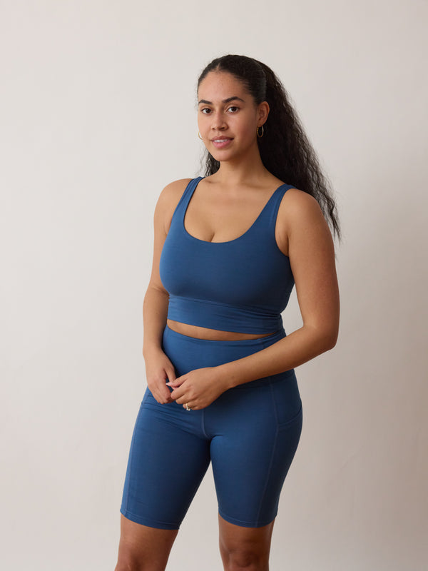Alicia McCarvell collaboration Becky Bra with sustainable Canadian fashion brand Free Label. Made in Canada in Soft Sully Blue.