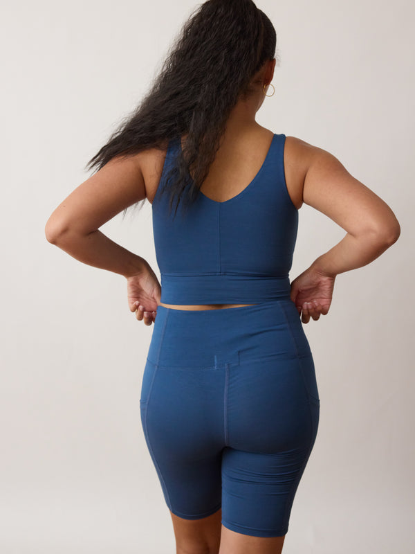 Alicia McCarvell collaboration Alicia Short with sustainable Canadian fashion brand Free Label. Made in Canada in Soft Sully Blue.