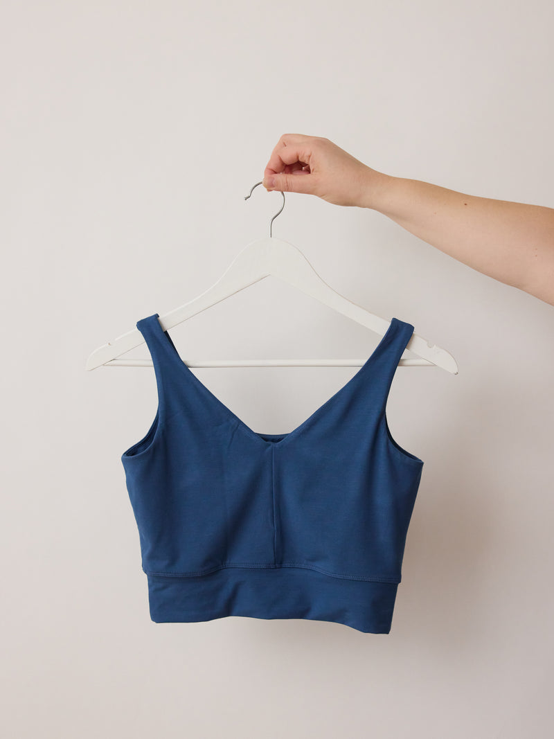 Alicia McCarvell collaboration Becky Bra with sustainable Canadian fashion brand Free Label. Made in Canada in Soft Sully Blue.