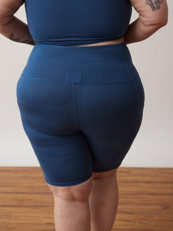 Alicia McCarvell collaboration Alicia Short with sustainable Canadian fashion brand Free Label. Made in Canada in Soft Sully Blue.