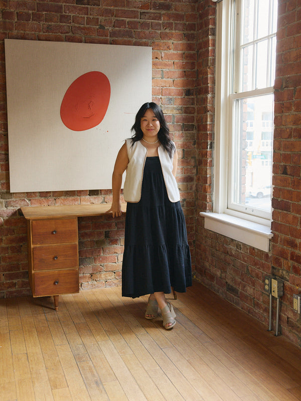 Free Label Black Tegan Skirt - Side Drawstrings - Long Skirt - Organic Cotton Gauze