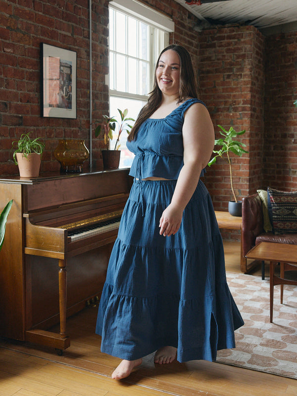 Free Label Tegan Skirt - Side Drawstrings - Long Skirt - Organic Cotton Gauze - Plus Size Skirt - Size 3X
