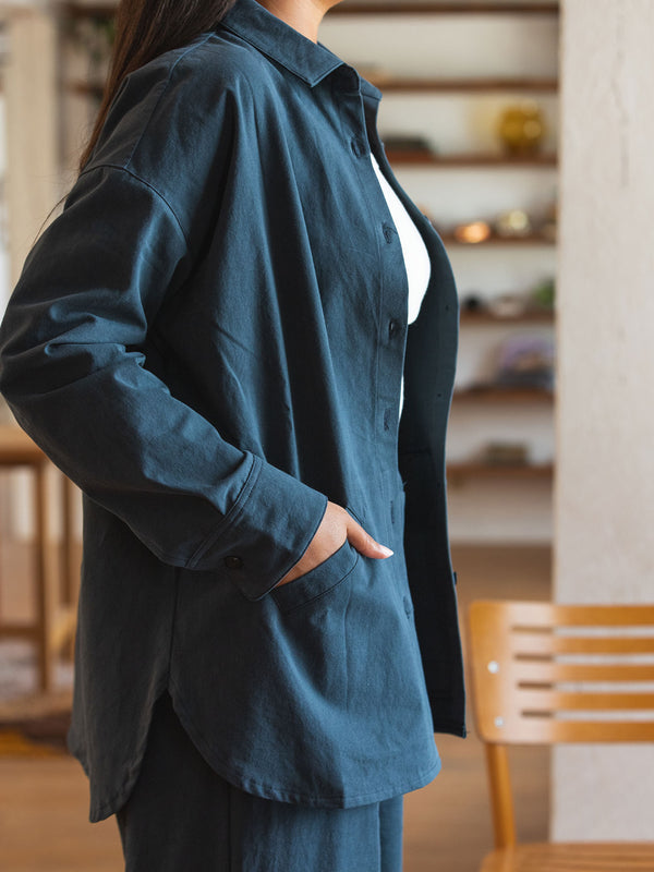 Free Label organic cotton crepe utility jacket navy blue