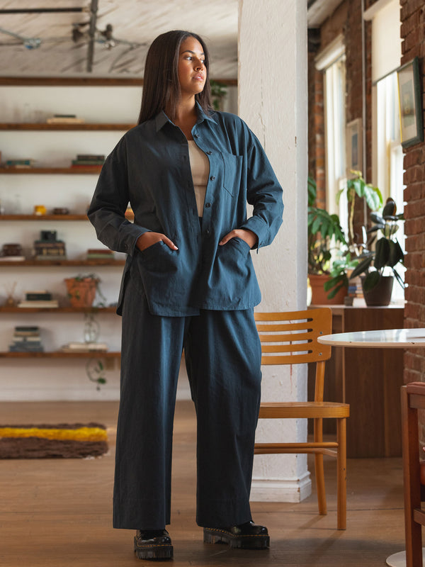 Free Label organic cotton crepe utility jacket navy blue