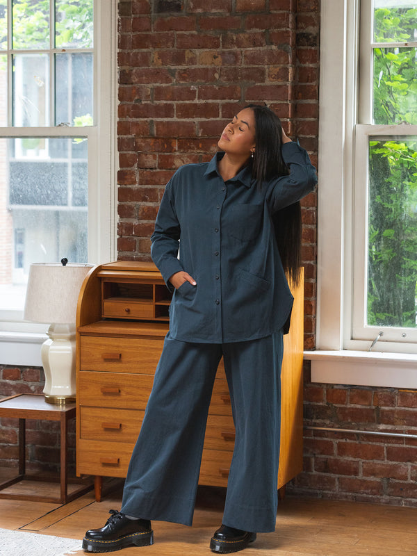 Free Label organic cotton crepe utility jacket navy blue