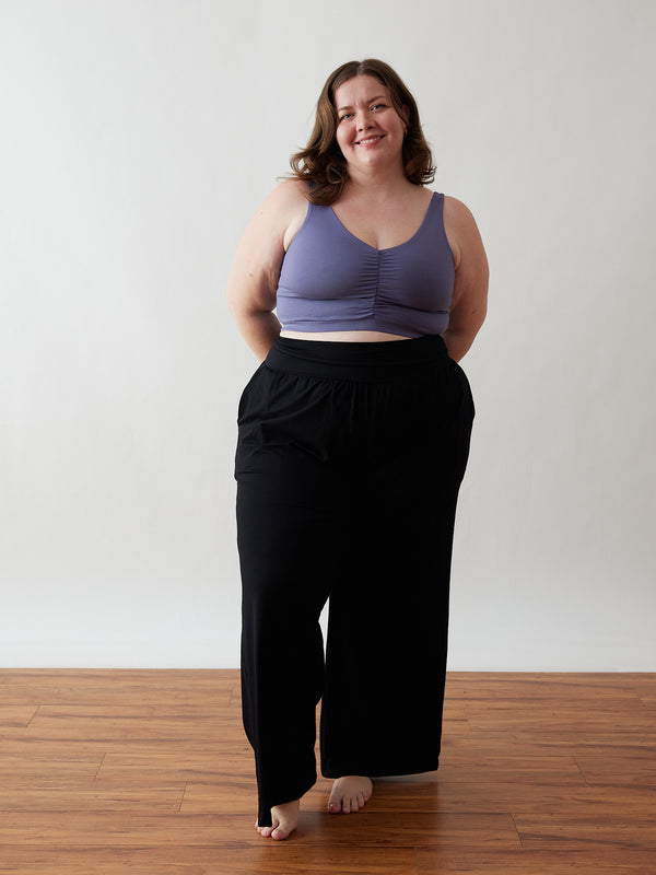 Free Label SS24 Friday Pant - Black - Size Inclusive - Ethical Fashion - Made in Canada - Plus Size Sustainable Fashion - comfortable black pant made in canada - ethical navy pant made in canada - made in canada sets - flowy black pant made in canada - matching black set made in canada