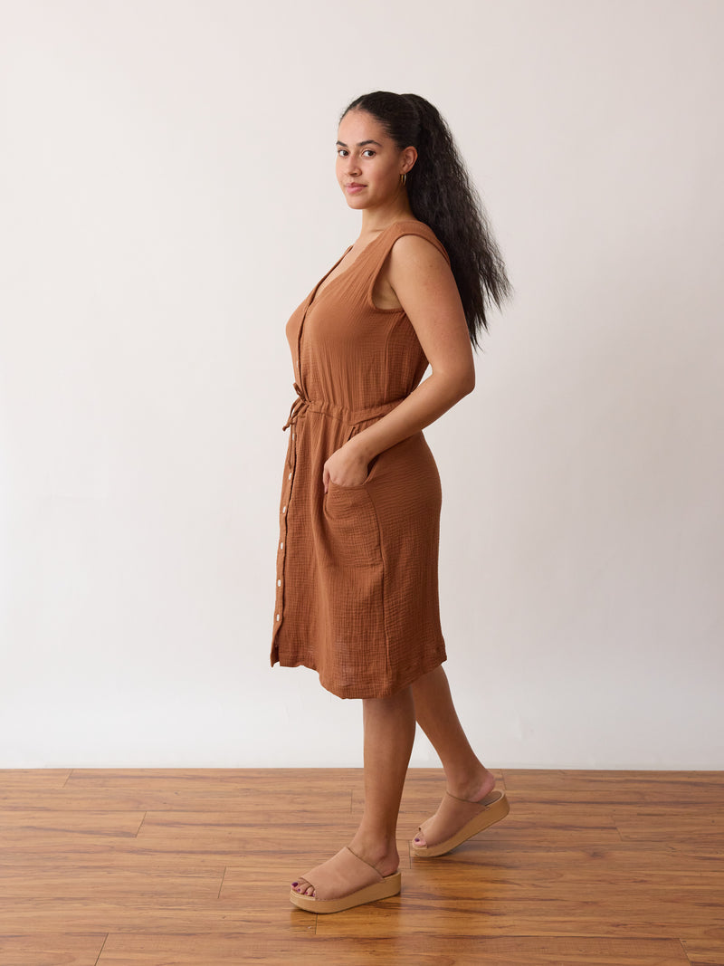 Free Label organic cotton gauze shift dress with buttons nursing friendly plus size