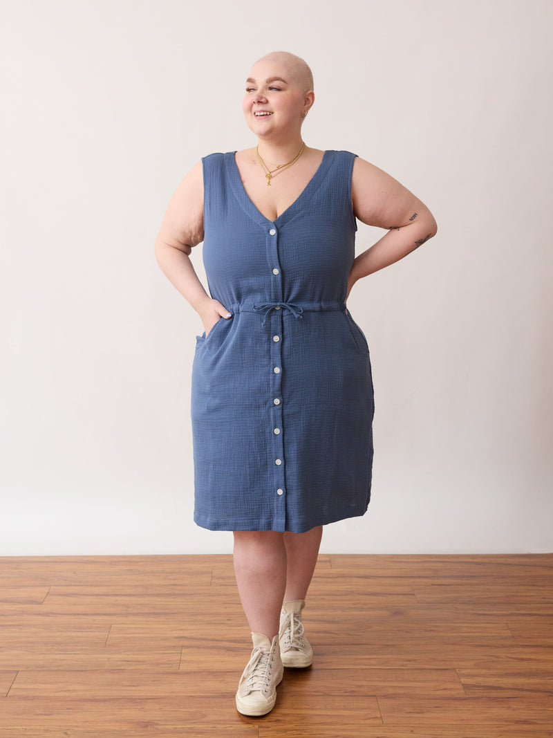 Free Label organic cotton gauze shift dress with buttons nursing friendly plus size