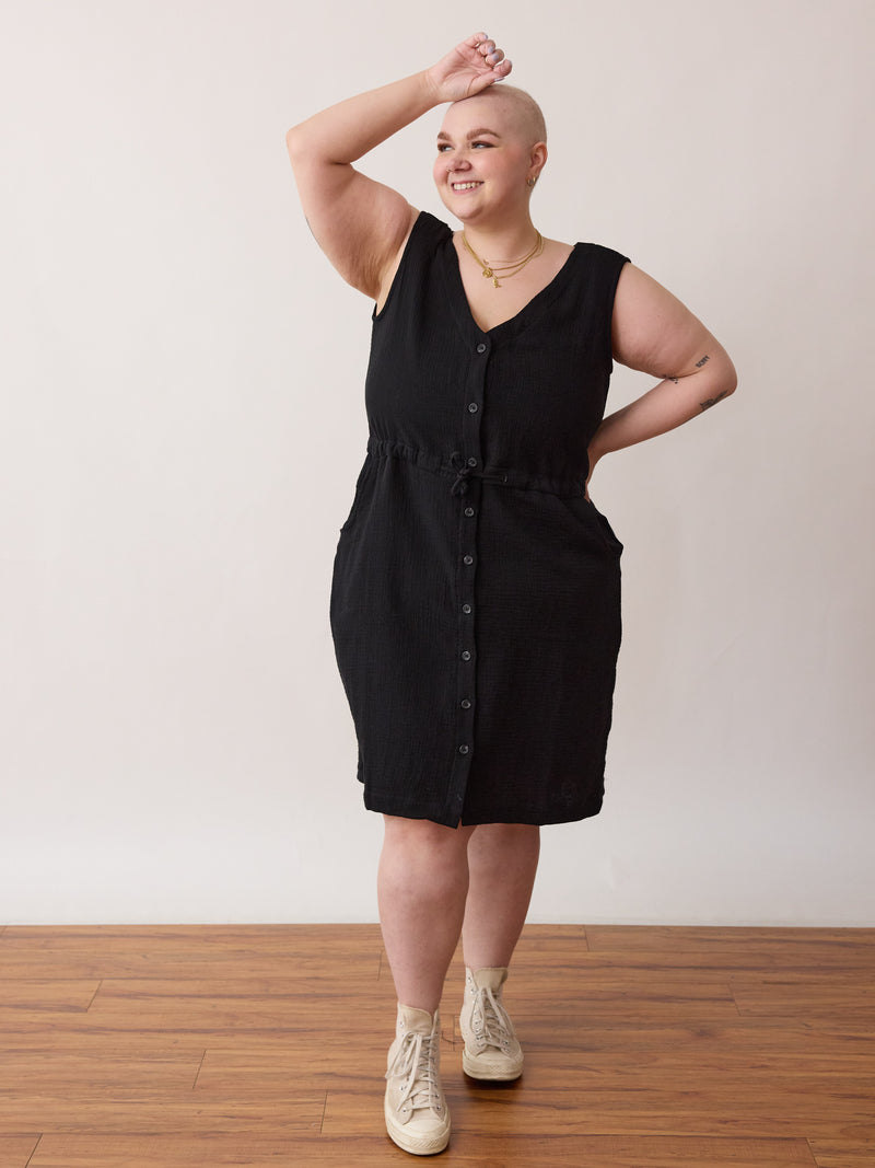 Free Label organic cotton gauze shift dress with buttons nursing friendly plus size