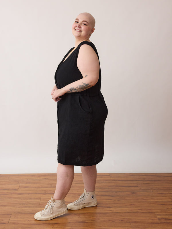 Free Label organic cotton gauze shift dress with buttons nursing friendly plus size