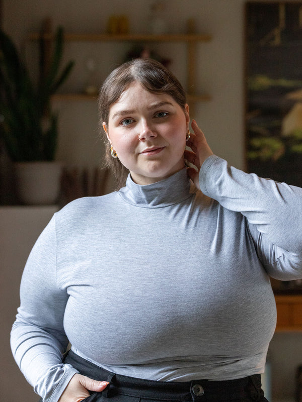 canadian made mock neck long sleeve melange grey plus size
