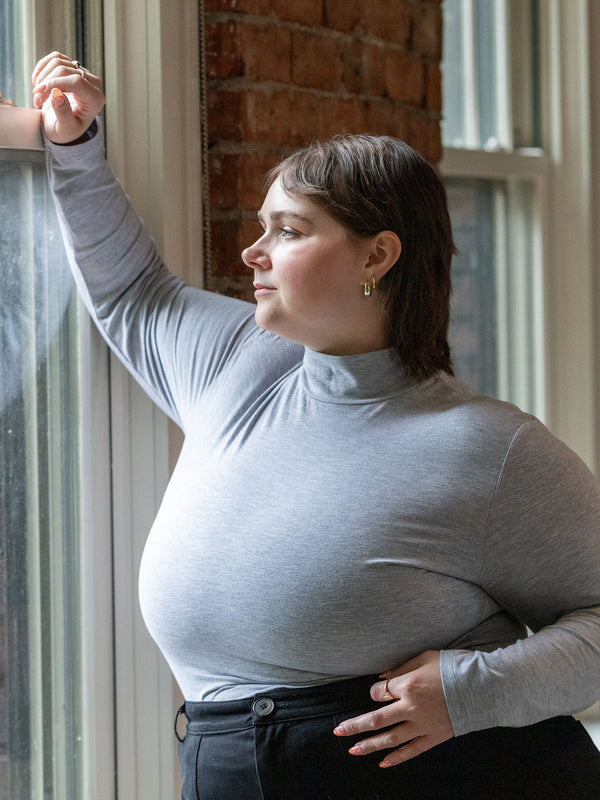 canadian made mock neck long sleeve melange grey plus size