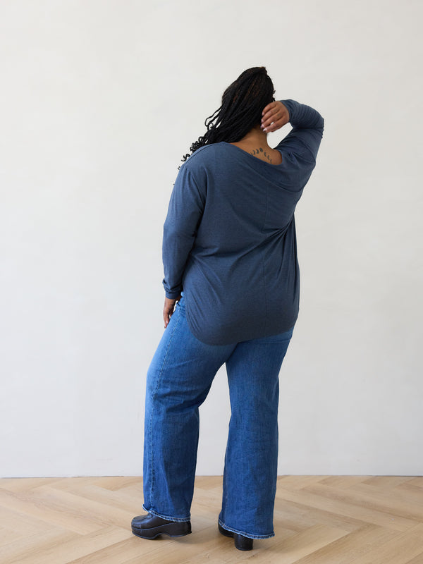 Melange Blue Duggan Long Sleeve, Free label Canadian made plus size slouchy long sleeve