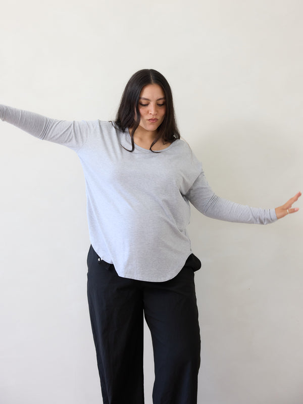 Grey Duggan Long Sleeve Free Label ethically made maternity friendly shirt nursing friendly