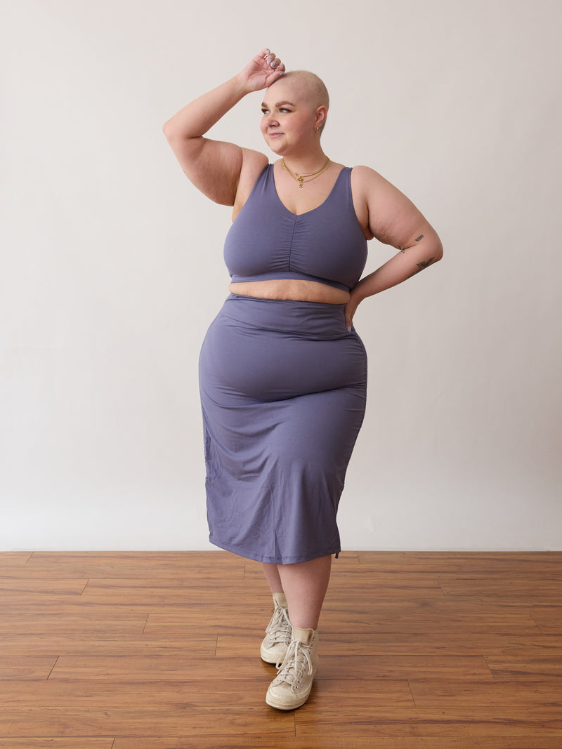 plus size ruch bamboo skirt sustainably made