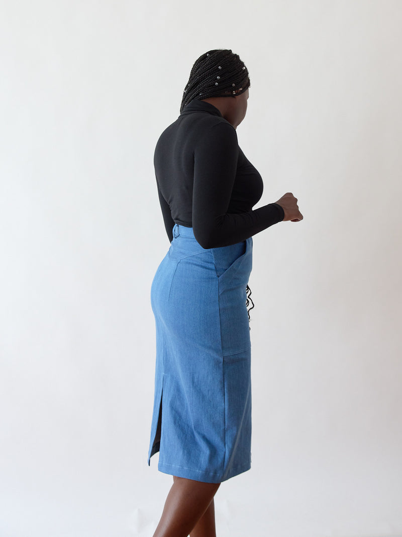 Ethical Denim Skirt made in Canada - Slow Fashion - Sustainable Fashion - Free Label - Vancouver, BC 
