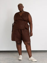 Free Label Brown Woods linen shorts with drawstring plus size