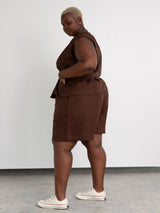 Free Label Brown Woods linen shorts with drawstring plus size