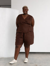 Free Label Dark Brown Woods linen wrap tank top