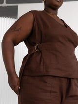 Free Label Dark Brown Woods linen wrap tank top