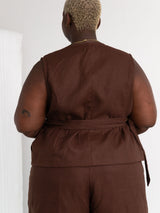 Free Label Dark Brown Woods linen wrap tank top