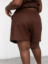 Free Label Brown Woods linen shorts with drawstring plus size